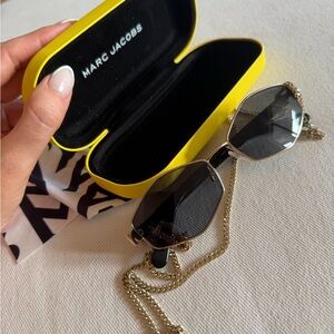Marc Jacobs Gold and Black Sunglasses with Chain and case